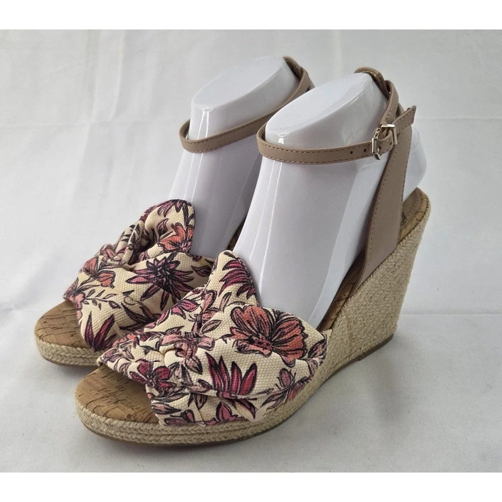 Sam Edelman Espadrille Wedge Sandals Women's Size 9.5 Pink Floral Ankle Strap